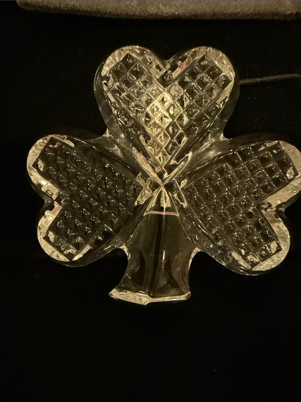Waterford crystal shamrock pin with storage pouch
